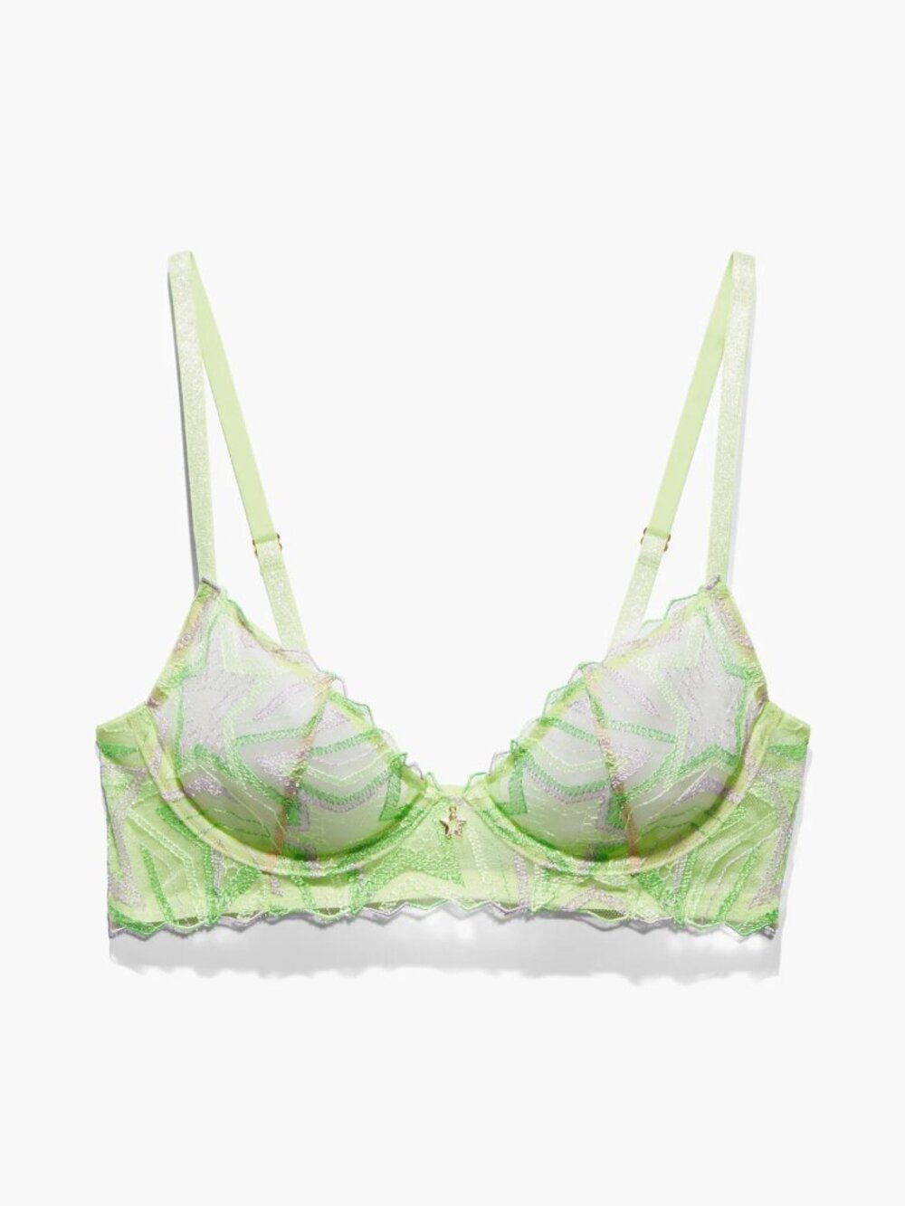 Savage X Fenty Shining Star Embroidered Unlined Demi Bra Lime Green 34D